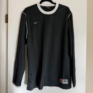 Mens Nike Team Long Sleeve Ringer Jersey Mesh Black T Shirt w/ White Trim Large